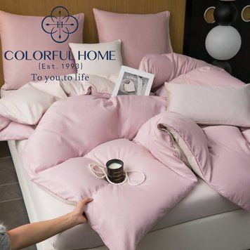 Комплект постільної білизни Двоспальний Варений хлопок Colorful Home 180х220 см Рожевий 1602 фото