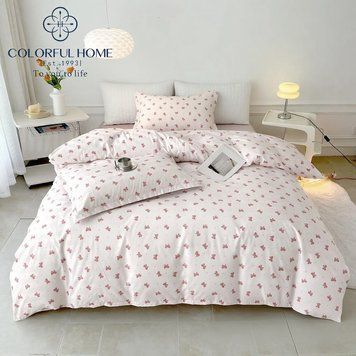 Комплект постільної білизни Євро Сатін Colorful Home 200&times;230 см Білий із рожевим 1516 фото